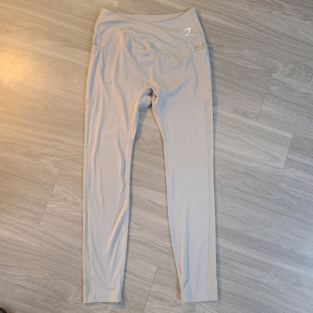 Gymshark Womens XL High Waisted Mesh Pocket Leggings Beige GLLG4427 Training